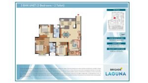 Brigade Laguna Apartment in Hebbal North Bangalore Floor Plan 3 BHK + 2 T
