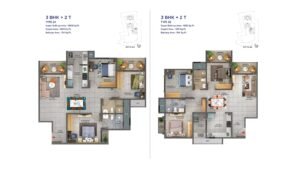 Sattva Forest Ridge Apartment in JP Nagar Bangalore Floor Plan 3 BHK + 2T 2A & 3 Bhk + 2T 2B