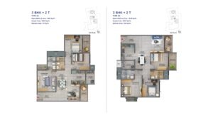 Sattva Forest Ridge Apartment in JP Nagar Bangalore Floor Plan 3 BHK + 2T & 3 Bhk + 2T