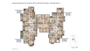 Sattva Forest Ridge Apartment in JP Nagar Bangalore Typical Floor Plan 2-18 & 20-28 & 30 Floor Wing B tower 1