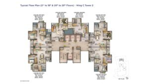 Sattva Forest Ridge Apartment in JP Nagar Bangalore Typical Floor Plan 2-18 & 20-28 & 30 Floor Wing C tower 2