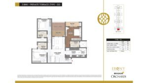Ebony at Brigade Orchards Apartment in Devanahalli, Bangalore 3 BHK + private terrace (type -D2)