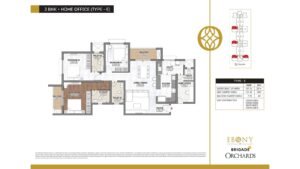 Ebony at Brigade Orchards Apartment in Devanahalli, Bangalore floor plan 3 bhk + home office (type-E)