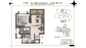 Prestige Southern Star Apartment in Akshayanagr, Bannerghatta Road Bangalore Floor Type - A1 1 BED Classic - Unit No. 07 (3rd- 27th Floor) Block - 01 Tower - 04