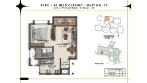 Prestige Southern Star Apartment in Akshayanagr, Bannerghatta Road Bangalore Floor Type - A1 1 BED Classic - Unit No. 07 (3rd- 27th Floor) Block - 01 Tower - 05