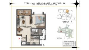 Prestige Southern Star Apartment in Akshayanagr, Bannerghatta Road Bangalore Floor Type - A2 1 BED Classic - Unit No. 08 (3rd- 27th Floor) Block - 01 Tower - 05