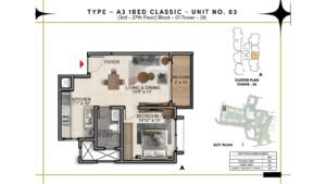 Prestige Southern Star Apartment in Akshayanagr, Bannerghatta Road Bangalore Floor Type - A3 1 BED Classic - Unit No. 03 (3rd- 27th Floor) Block - 01 Tower - 08