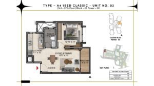 Prestige Southern Star Apartment in Akshayanagr, Bannerghatta Road Bangalore Floor Type - A4 1 BED Classic - Unit No. 02 (3rd- 27th Floor) Block - 01 Tower - 08