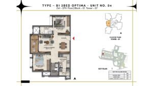 Prestige Southern Star Apartment in Akshayanagr, Bannerghatta Road Bangalore Floor Type - B1 2 BED Optima - Unit No. 04 (1st- 27th Floor) Block - 01 Tower - 07
