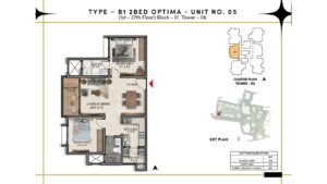 Prestige Southern Star Apartment in Akshayanagr, Bannerghatta Road Bangalore Floor Type - B1 2 BED Optima - Unit No. 05 (1st- 27th Floor) Block - 01 Tower - 06