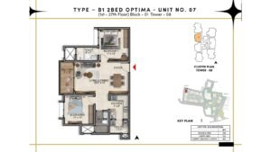 Prestige Southern Star Apartment in Akshayanagr, Bannerghatta Road Bangalore Floor Type - B1 2 BED Optima - Unit No. 07 (1st- 27th Floor) Block - 01 Tower - 08