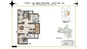 Prestige Southern Star Apartment in Akshayanagr, Bannerghatta Road Bangalore Floor Type - B2 2 BED Optima - Unit No. 02 (3rd- 27th Floor) Block - 01 Tower - 06