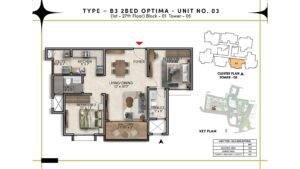 Prestige Southern Star Apartment in Akshayanagr, Bannerghatta Road Bangalore Floor Type - B3 2 BED Optima - Unit No. 03 (1st- 27th Floor) Block - 01 Tower - 05