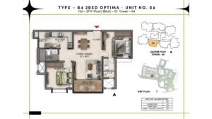 Prestige Southern Star Apartment in Akshayanagr, Bannerghatta Road Bangalore Floor Type - B4 2 BED Optima - Unit No. 04 (1st- 27th Floor) Block - 01 Tower - 04