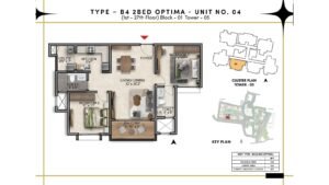 Prestige Southern Star Apartment in Akshayanagr, Bannerghatta Road Bangalore Floor Type - B4 2 BED Optima - Unit No. 04 (1st- 27th Floor) Block - 01 Tower - 05