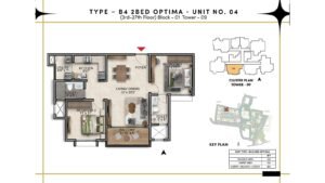 Prestige Southern Star Apartment in Akshayanagr, Bannerghatta Road Bangalore Floor Type - B4 2 BED Optima - Unit No. 04 (3rd- 27th Floor) Block - 01 Tower - 09