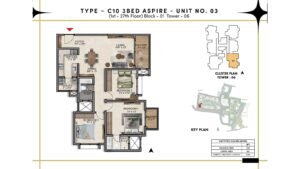 Prestige Southern Star Apartment in Akshayanagr, Bannerghatta Road Bangalore Floor Type - C10 3 BED Aspire - Unit No. 03 (1st- 27th Floor) Block - 01 Tower - 06