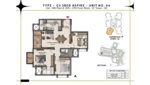 Prestige Southern Star Apartment in Akshayanagr, Bannerghatta Road Bangalore Floor Type - C2 3 BED Aspire - Unit No. 04 (1st - 18th Floor & 20th - 27th Floor) Block - 01 Tower - 06