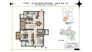 Prestige Southern Star Apartment in Akshayanagr, Bannerghatta Road Bangalore Floor Type - C2 or R 2 BED Optima - Unit No. 07 (19th Floor) Block - 01 Tower - 06