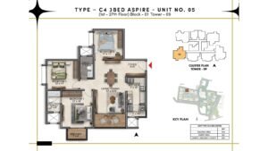 Prestige Southern Star Apartment in Akshayanagr, Bannerghatta Road Bangalore Floor Type - C4 3 BED Aspire - Unit No. 05 (1st- 27th Floor) Block - 01 Tower - 09