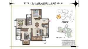 Prestige Southern Star Apartment in Akshayanagr, Bannerghatta Road Bangalore Floor Type - C4 3 BED Classic - Unit No. 05 (1st- 27th Floor) Block - 01 Tower - 04