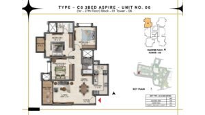 Prestige Southern Star Apartment in Akshayanagr, Bannerghatta Road Bangalore Floor Type - C6 3 BED Aspire - Unit No. 06 (1st- 27th Floor) Block - 01 Tower - 06