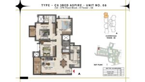 Prestige Southern Star Apartment in Akshayanagr, Bannerghatta Road Bangalore Floor Type - C6 3 BED Aspire - Unit No. 08 (1st- 27th Floor) Block - 01 Tower - 08