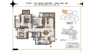 Prestige Southern Star Apartment in Akshayanagr, Bannerghatta Road Bangalore Floor Type - C8 3 BED Aspire - Unit No. 06 (1st- 27th Floor) Block - 01 Tower - 04