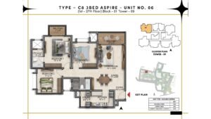 Prestige Southern Star Apartment in Akshayanagr, Bannerghatta Road Bangalore Floor Type - C8 3 BED Aspire - Unit No. 06 (1st- 27th Floor) Block - 01 Tower - 09