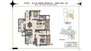 Prestige Southern Star Apartment in Akshayanagr, Bannerghatta Road Bangalore Floor Type - D1 - 3 BED Premia - Unit No. 02 (18th Floor) Block - 02 Tower - 1