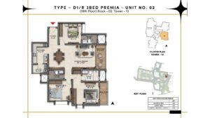 Prestige Southern Star Apartment in Akshayanagr, Bannerghatta Road Bangalore Floor Type - D1 or R - 3 BED Premia - Unit No. 02 (18th Floor ) Block - 02 Tower - 13