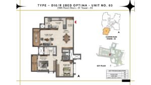 Prestige Southern Star Apartment in Akshayanagr, Bannerghatta Road Bangalore Floor Type - D10 - R 2 BED Optima - Unit No. 03 (19th Floor) Block - 01 Tower - 03