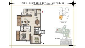 Prestige Southern Star Apartment in Akshayanagr, Bannerghatta Road Bangalore Floor Type - D10 - R 2 BED Optima - Unit No. 03 (19th Floor) Block - 01 Tower - 07