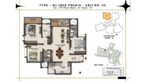 Prestige Southern Star Apartment in Akshayanagr, Bannerghatta Road Bangalore Floor Type - D3- 3 BED Premia - Unit No. 05 (1st -27th Floor) Block - 01 Tower - 10
