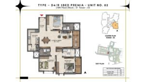 Prestige Southern Star Apartment in Akshayanagr, Bannerghatta Road Bangalore Floor Type - D4 - 3 BED Premia - Unit No. 02 (19th Floor ) Block - 01 Tower - 03