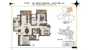 Prestige Southern Star Apartment in Akshayanagr, Bannerghatta Road Bangalore Floor Type - D5 - 3 BED Premia - Unit No. 01 (1st -27th Floor) Block - 01 Tower - 10