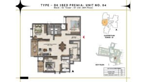 Prestige Southern Star Apartment in Akshayanagr, Bannerghatta Road Bangalore Floor Type - D6 - 3 BED Premia - Unit No. 04 (1st-26th Floor) Block - 02 Tower - 1