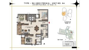 Prestige Southern Star Apartment in Akshayanagr, Bannerghatta Road Bangalore Floor Type - D6 - 3 BED Premia - Unit No. 04 (3rd -26th Floor) Block - 02 Tower - 13