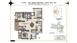 Prestige Southern Star Apartment in Akshayanagr, Bannerghatta Road Bangalore Floor Type - D6 - 3 BED Premia - Unit No. 04 (3rd -26th Floor) Block - 02 Tower - 14