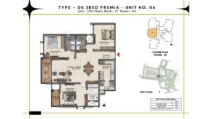Prestige Southern Star Apartment in Akshayanagr, Bannerghatta Road Bangalore Floor Type - D6 - 3 BED Premia - Unit No. 04 (3rd -27th Floor) Block - 01 Tower - 03