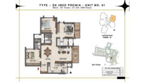 Prestige Southern Star Apartment in Akshayanagr, Bannerghatta Road Bangalore Floor Type - D8 - 3 BED Premia - Unit No. 01 (1st -26th Floor) Block - 02 Tower - 1