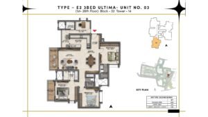 Prestige Southern Star Apartment in Akshayanagr, Bannerghatta Road Bangalore Floor Type - E2 3 BED Ultima - Unit No. 03 (1st- 26th Floor) Block - 02 Tower - 14