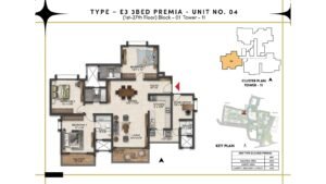 Prestige Southern Star Apartment in Akshayanagr, Bannerghatta Road Bangalore Floor Type - E3 3 BED Premia - Unit No. 04 (1st- 27th Floor) Block - 01 Tower - 11