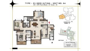 Prestige Southern Star Apartment in Akshayanagr, Bannerghatta Road Bangalore Floor Type - E3 3 BED Ultima - Unit No. 04 (1st- 27th Floor) Block - 01 Tower - 10