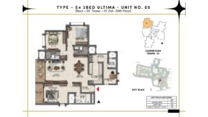 Prestige Southern Star Apartment in Akshayanagr, Bannerghatta Road Bangalore Floor Type - E4 3 BED Ultima - Unit No. 05 (1st- 26th Floor) Block - 02 Tower - 1