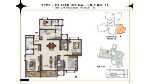 Prestige Southern Star Apartment in Akshayanagr, Bannerghatta Road Bangalore Floor Type - E5 3 BED Ultima - Unit No. 02 (1st- 27th Floor) Block - 01 Tower - 10