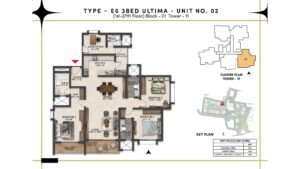 Prestige Southern Star Apartment in Akshayanagr, Bannerghatta Road Bangalore Floor Type - E6 3 BED Ultima - Unit No. 02 (1st - 27th Floor ) Block - 01 Tower -11