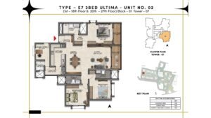 Prestige Southern Star Apartment in Akshayanagr, Bannerghatta Road Bangalore Floor Type - E7 3 BED Ultima - Unit No. 02 (1st- 18th Floor & 20th - 27th Floor) Block - 01 Tower - 7