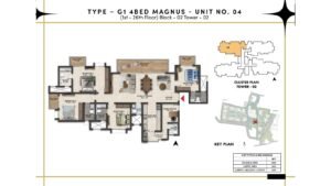 Prestige Southern Star Apartment in Akshayanagr, Bannerghatta Road Bangalore Floor Type - G1 4 BED Magnus - Unit No. 04 (1st- 26th Floor) Block - 02 Tower - 2
