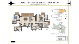 Prestige Southern Star Apartment in Akshayanagr, Bannerghatta Road Bangalore Floor Type - G5 3 BED Ultima - Unit No. 01 (18th Floor) Block - 02 Tower - 2